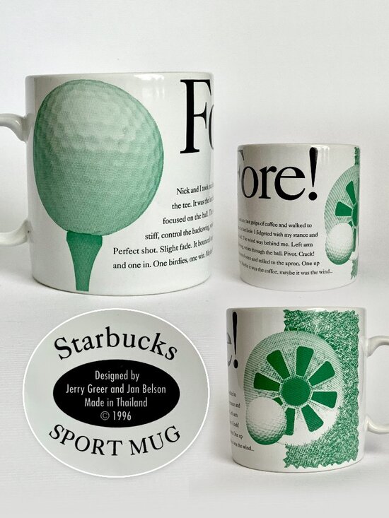 Starbucks Other - Starbucks 1996 Fore! Golf Sport Coffee Tea Mug Cup 16 oz White Green Collectible